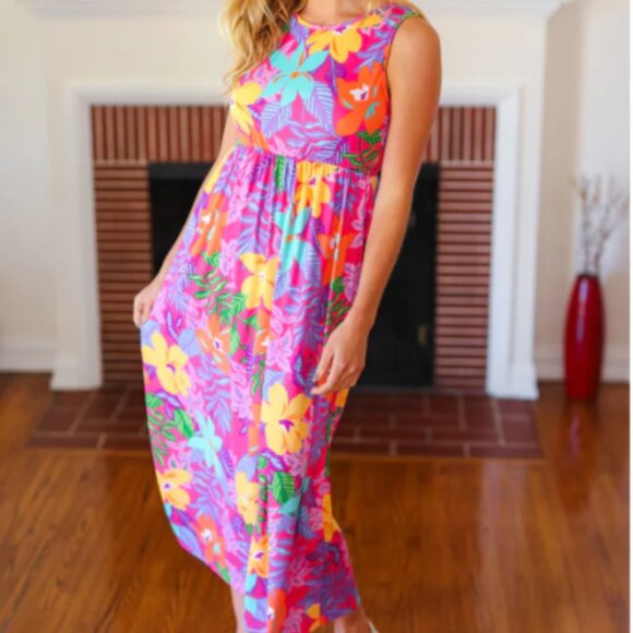 HAPTICS Diva Dreams Multicolor Tropical Floral Fit & Flare Maxi Dress SIZE SMALL - Picture 5 of 5